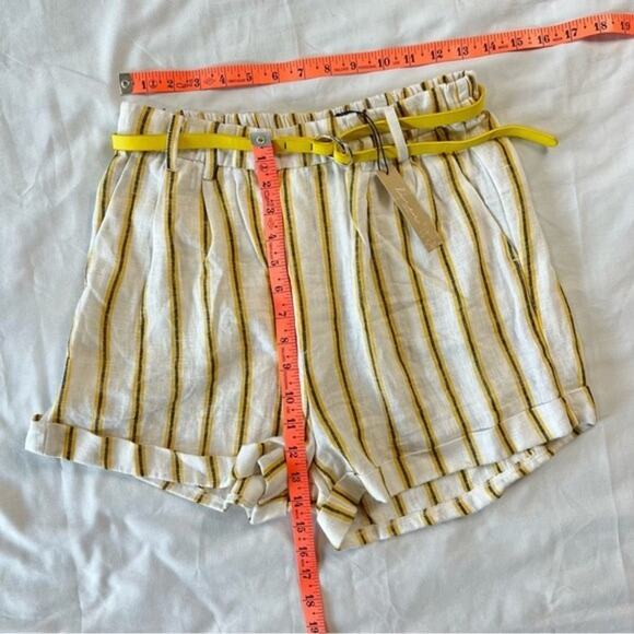 Love Tree NWT Women's Medium Yellow Stripe Shorts High Waist with Belt - Picture 3 of 6
